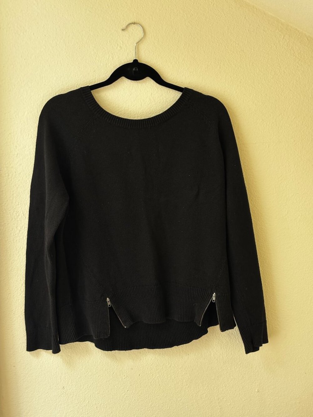 Eileen Fisher Black Cotton Cashmere Crewneck Sweater Size L